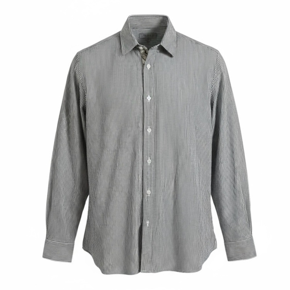 Ted Baker Button Down Shirt Size 2 S Small Mens Taupe White Pin Stripe Flip Cuff